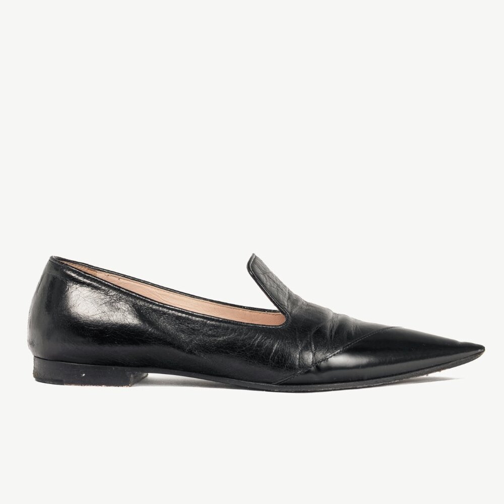 Miu Miu AW13 Black Leather Pointed-Toe Flats